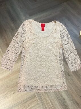 Christina Crochet Lace Boho Top Womens Small Cream Tunic‎ Cottagecore Coquette